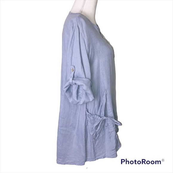 Italian Linen Blue Lagenlook Oversized Tunic Blouse Top Size XS - Picture 3 of 9